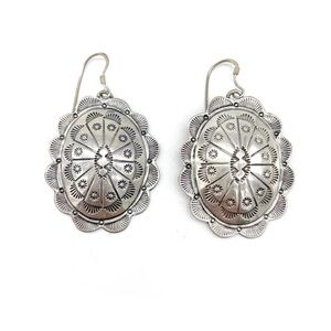 Vintage Navajo Style Sterling Silver Concho Earrings Hand Stamped Southwest 2”